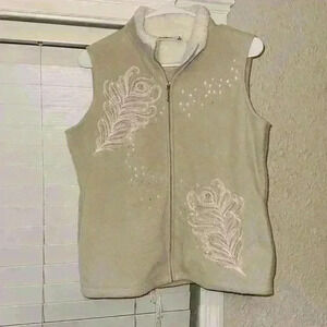 Croft & Barrow Winter Vest Embroidery Fleece Metallic Thread Beige/Ivory Women S